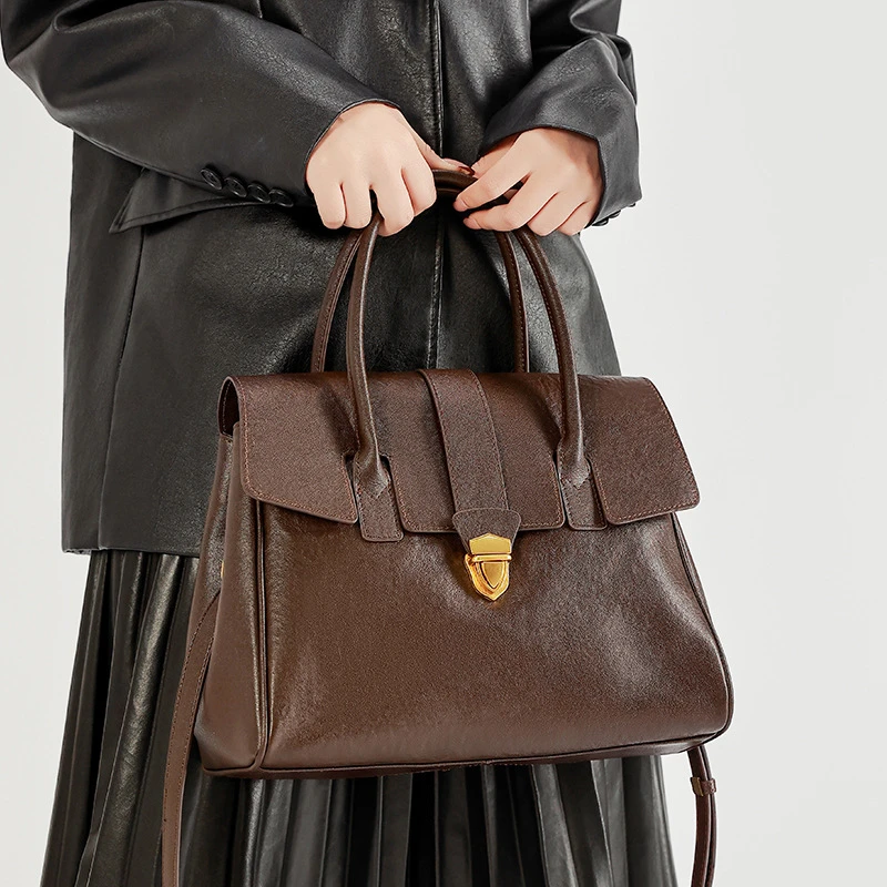 双11爆款头层牛皮托特包大容量公文包时尚手提包复古通勤律师大包