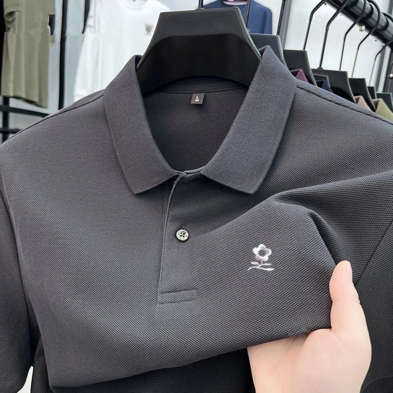 法国正品梦持100%精梳棉男翻领刺绣POLO衫夏季纯色商务短袖T恤男
