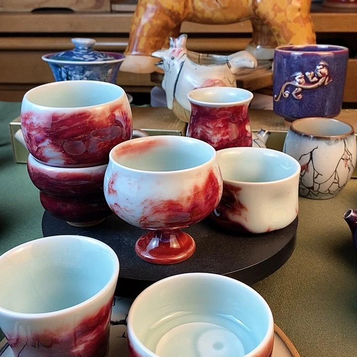 陶瓷植*系三足杯玉石釉