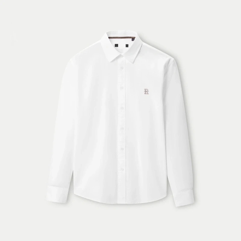 H-25新款男装新款印花白色纯棉休闲长袖衬衫易打理衬衣4618