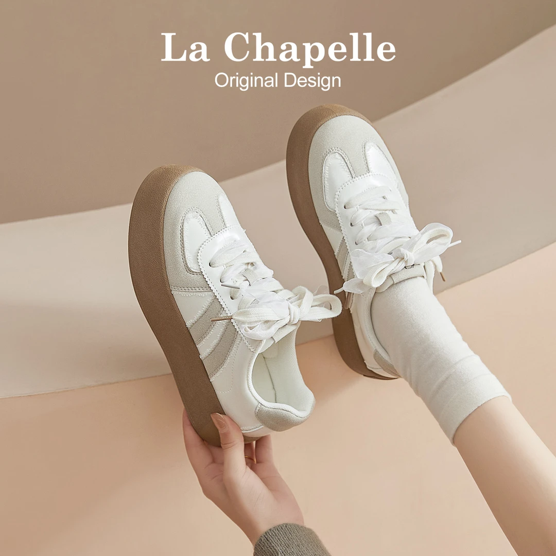 拉夏贝尔厚底德训鞋女2025新款秋季超火百搭小白鞋休闲运动板鞋子