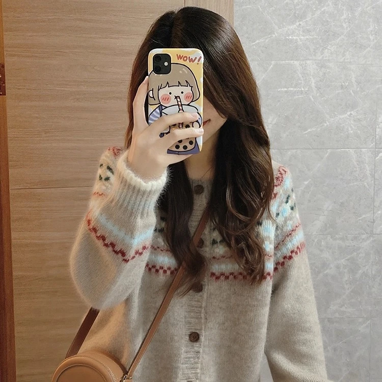 复古费尔岛提花软糯毛衣外套女2025秋冬新款独特漂亮针织开衫上衣