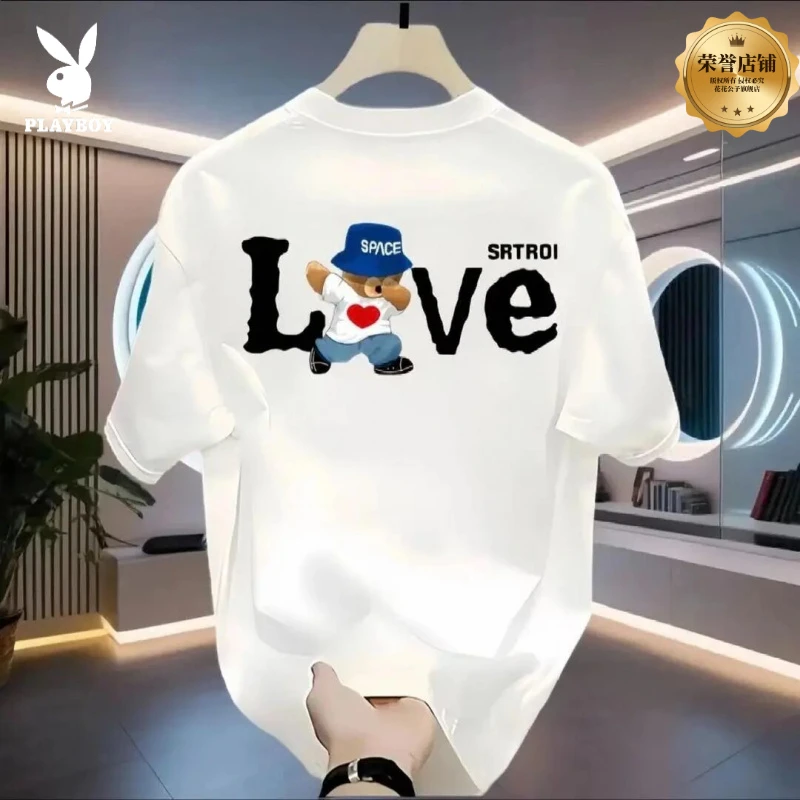 花花公子冰丝短袖T恤索罗娜宽松舒适夏季男士趣味字母设计上衣ins