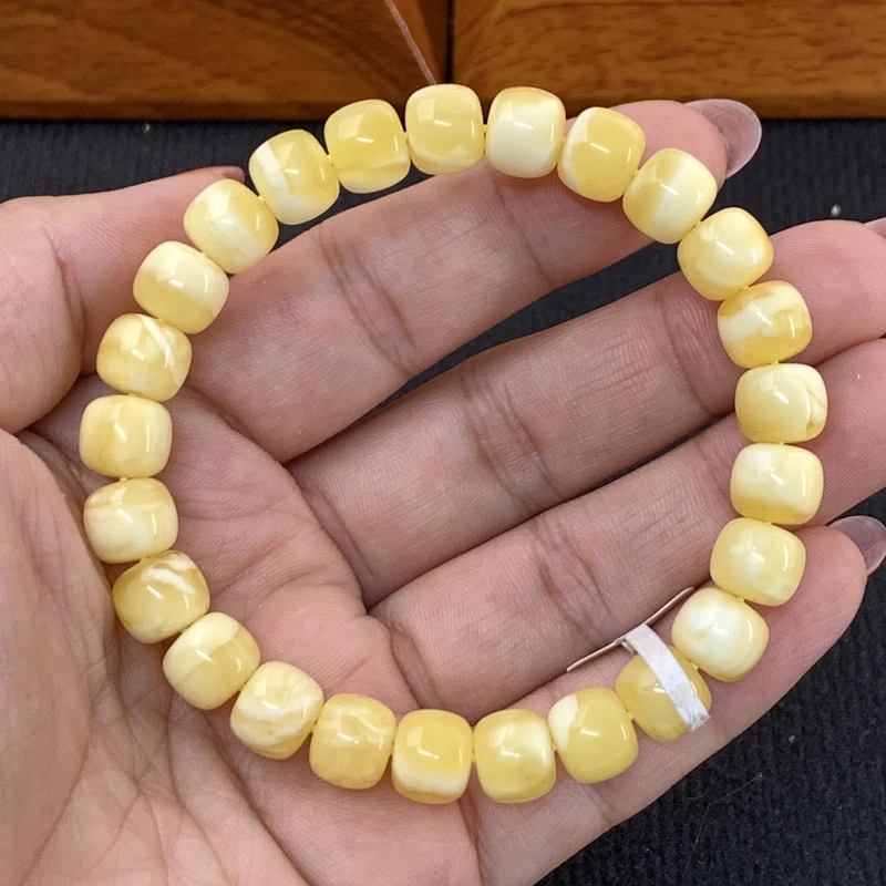 107146221精工同料天然蜜蜡手串尺寸8.7mm浓蜡妖花纹原矿俄料