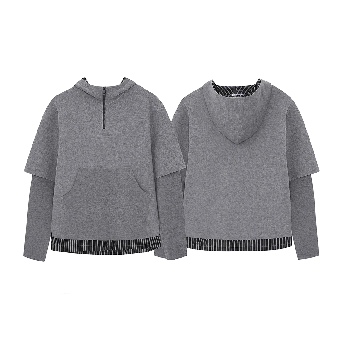 MKSN复古拼接半拉链设计连帽卫衣cleanfit宽松日常百搭上衣 WY348