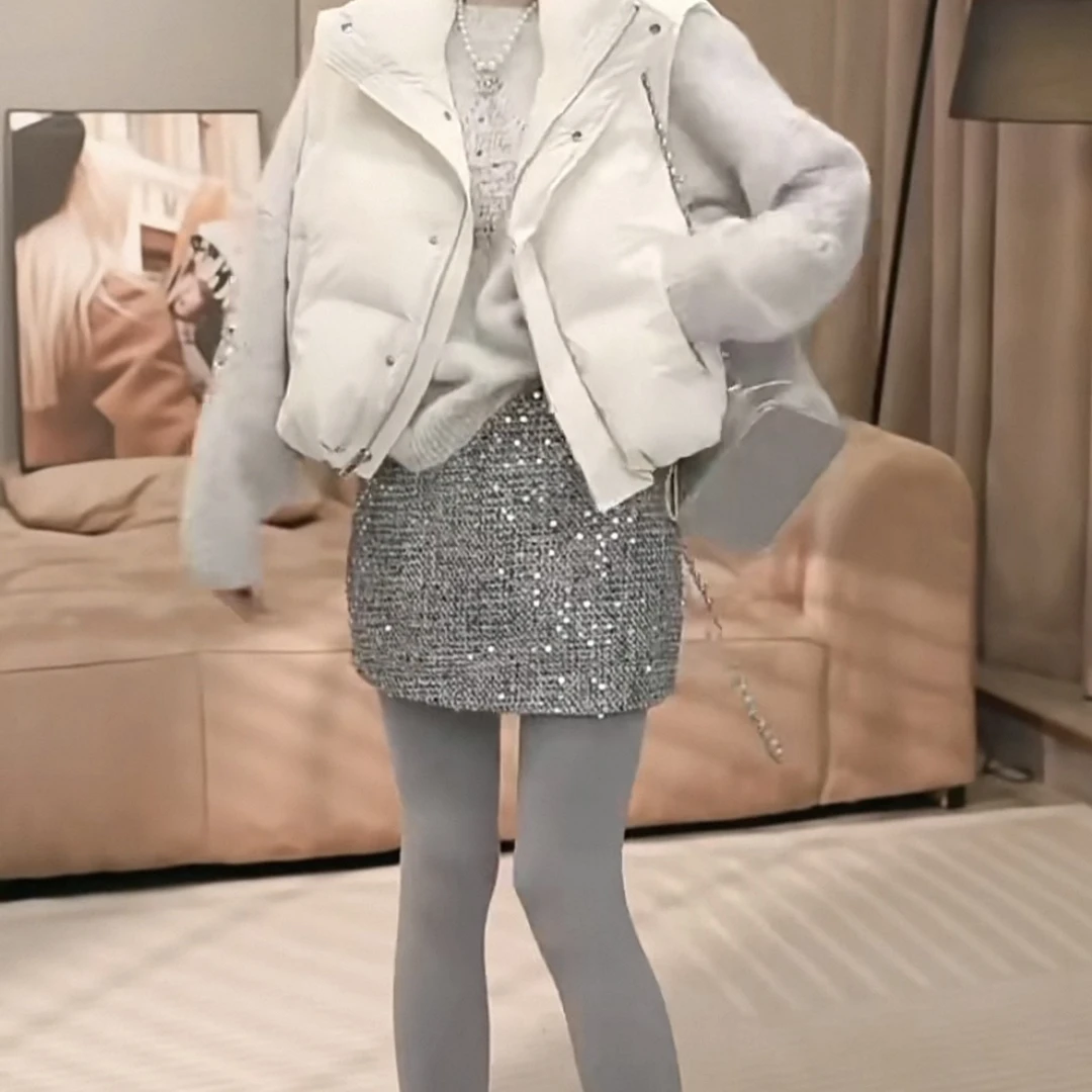 60136#重工闪闪亮片半身裙女秋2025新款小个子高腰显瘦百搭短裙