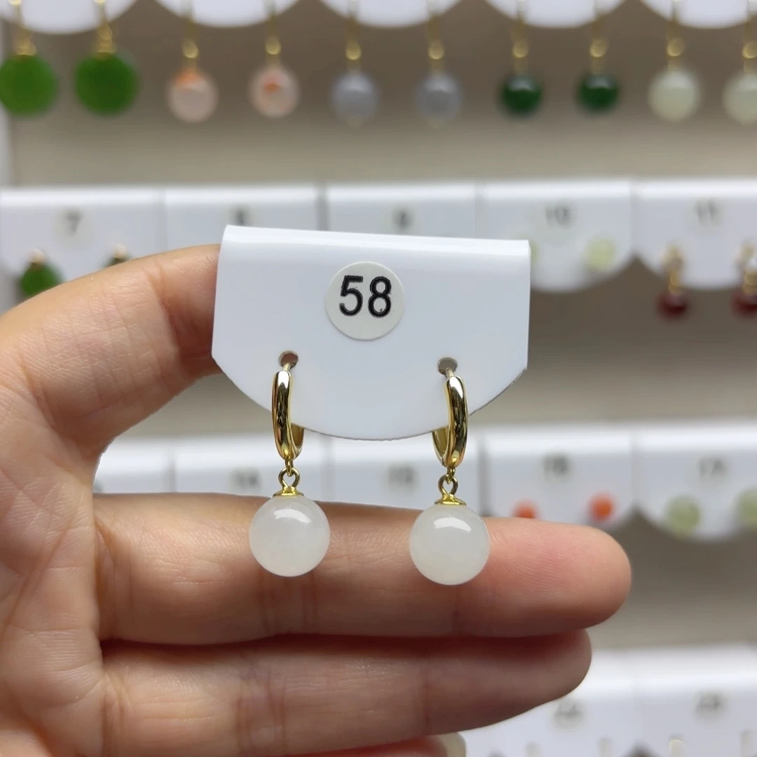 和田玉银S925镶嵌耳饰