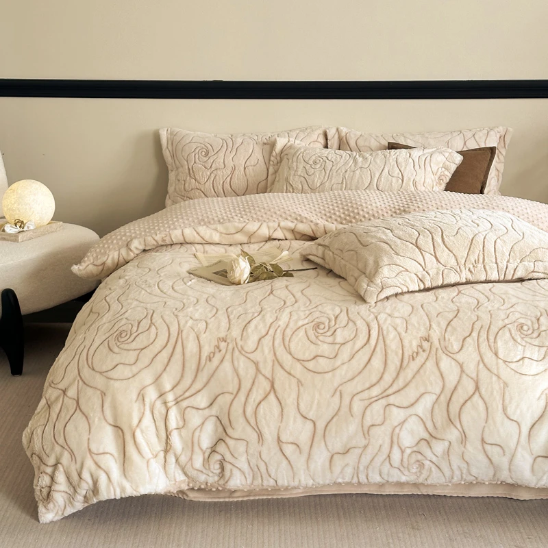 雕花兔毛绒四件套 加厚保暖牛奶绒安抚豆豆绒 高颜值高品质