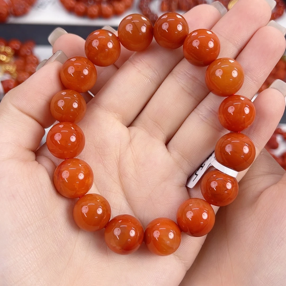 南红玛瑙未镶嵌瓦西柿子红满肉13mm手串
