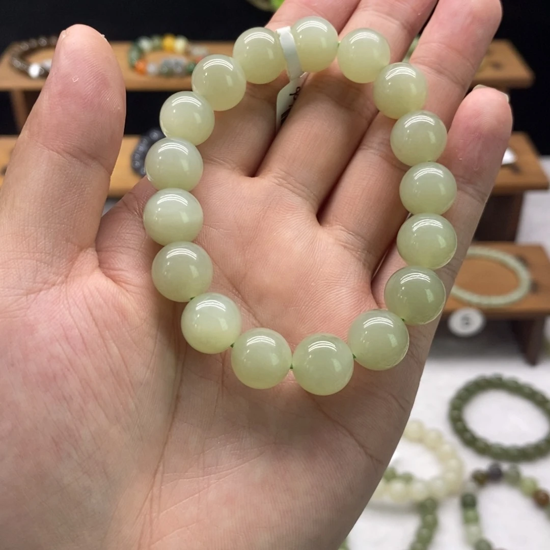 和田玉手串未镶嵌龍*卡12晴水