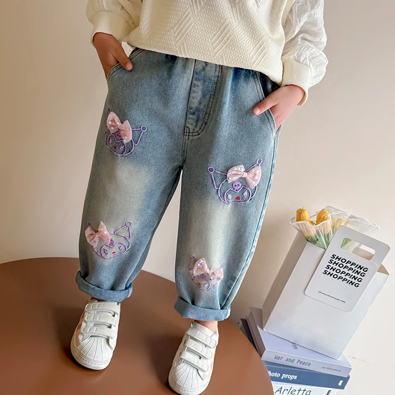 库洛米女童牛仔裤春秋季2025新款儿童裤子洋气宝宝春装休闲老爹裤