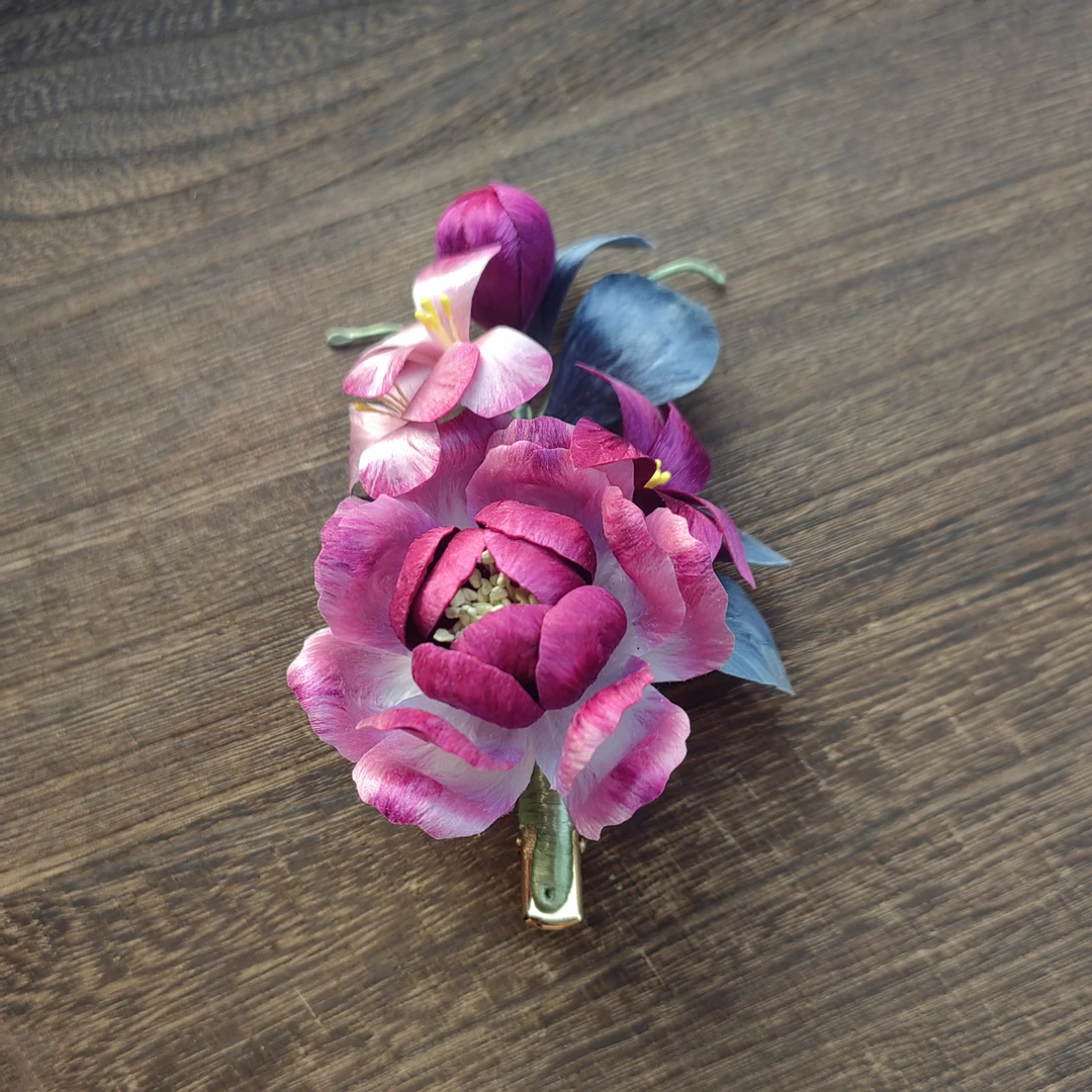 【紫霞】南京非遗绒花纯手工制作牡丹花花间紫色边夹款