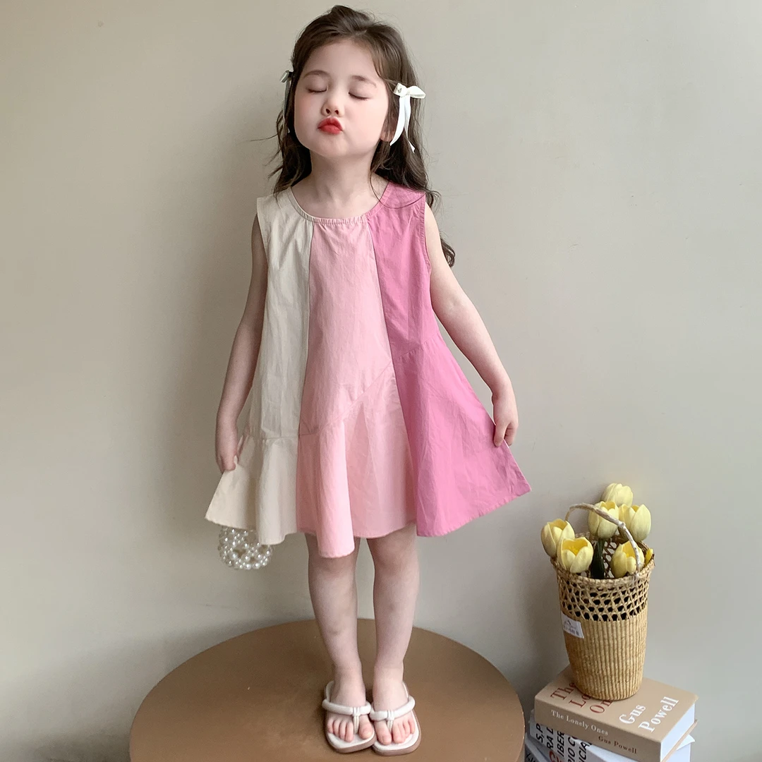 女童连衣裙2025新款女宝超好看韩系背心裙小女孩夏季薄款拼色裙子