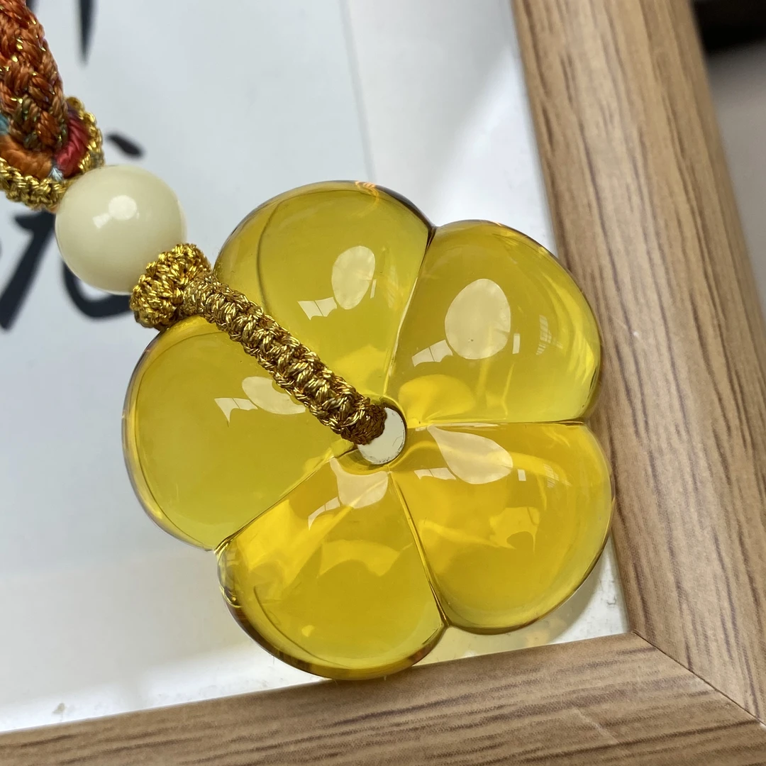 12.52克34.5×17.5俄金珀五瓣花吊坠平安扣公主扣无事牌项链毛衣链