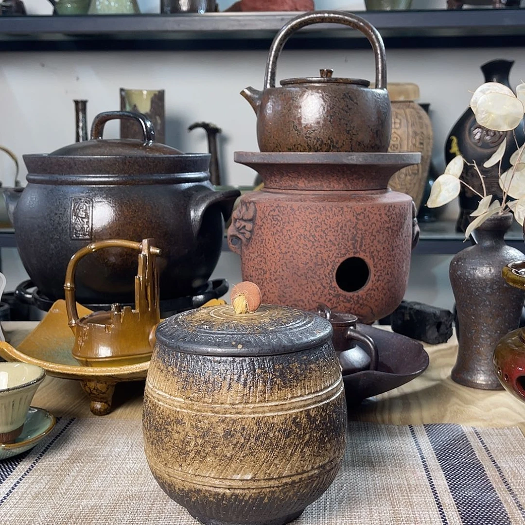碟紫砂粗陶实用茶叶罐