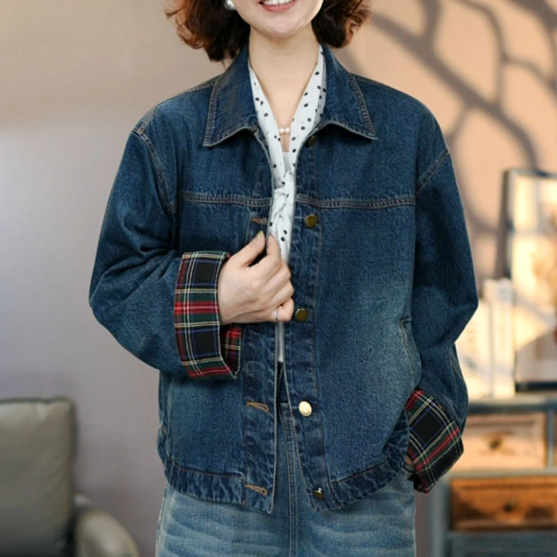 8796蓝色女士水洗牛仔外套2025新款百搭上衣显瘦牛仔夹克潮流