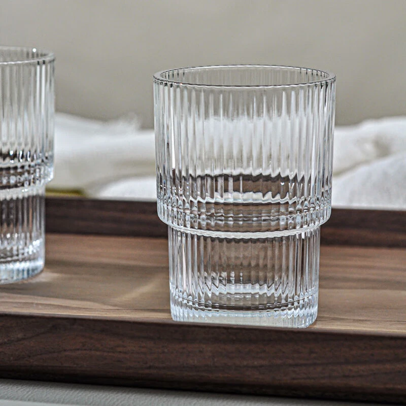 家用条纹喝水杯 网红玻璃杯 简约日式创意