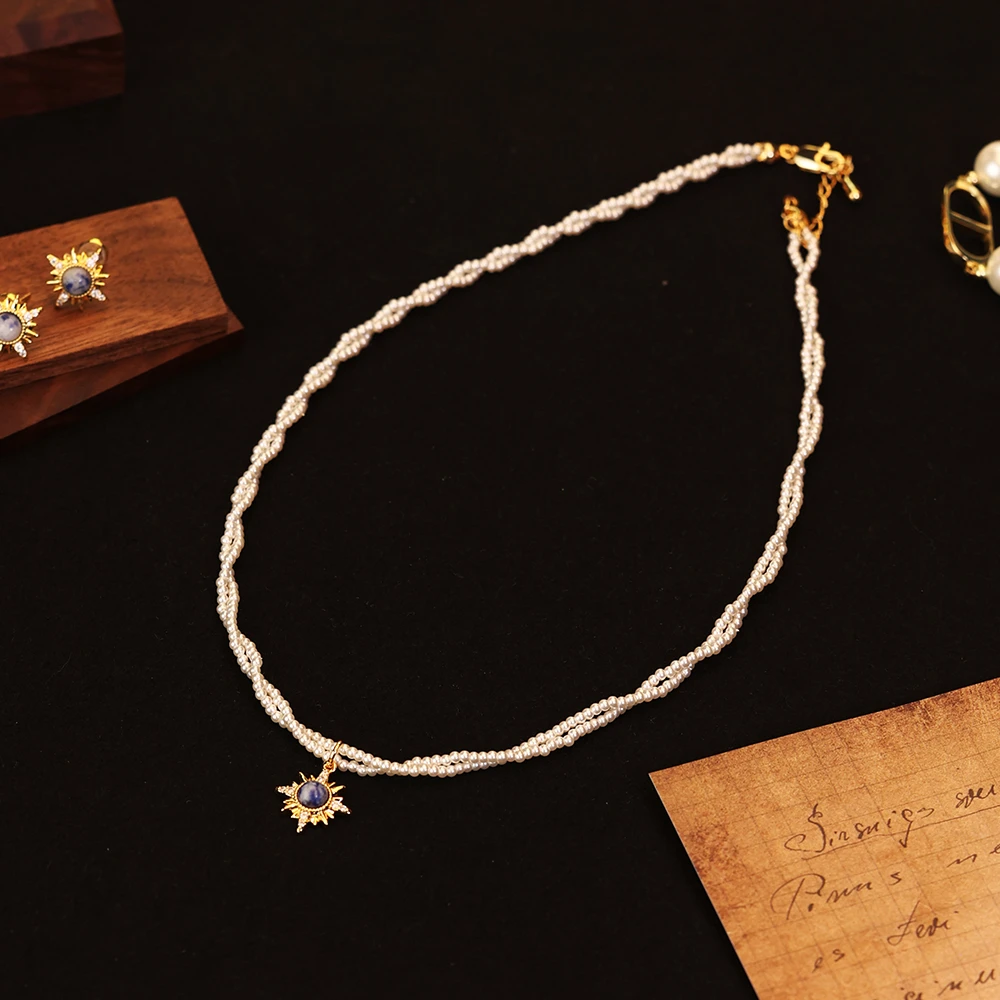 合金仿珍珠吊坠 轻奢小众设计感八芒星海神系列叠戴款吊坠HD-7860