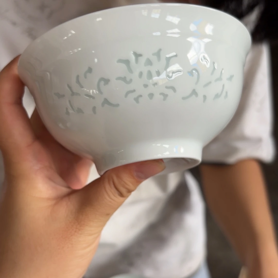 用***0瓷白玲珑缠枝莲5英寸饭碗10个【微瑕尾货】