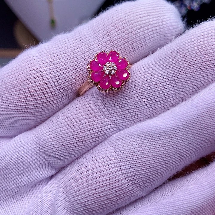 红宝石戒指银S925镶嵌