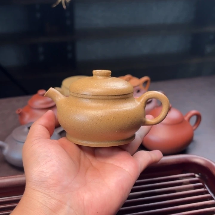 茶壶绿泥孤品微瑕挑极纯梨皮绿泥半手颂金容量145