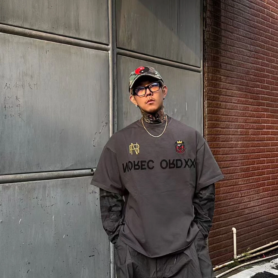 【假两件迷彩】美式复古纯棉长袖T恤男款宽松休闲百搭情侣打底衫