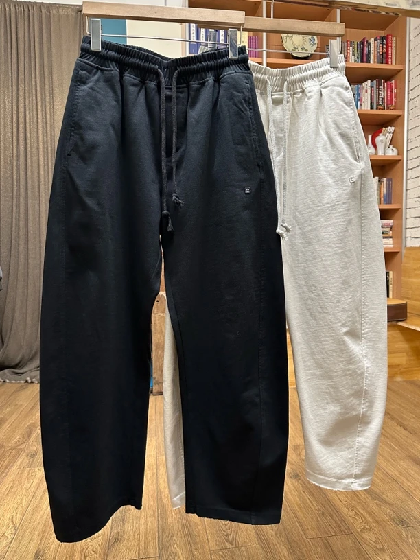 0011长裤弯刀裤中腰纯色阔腿裤休闲裤时尚抽绳春夏季紧腰百搭潮流