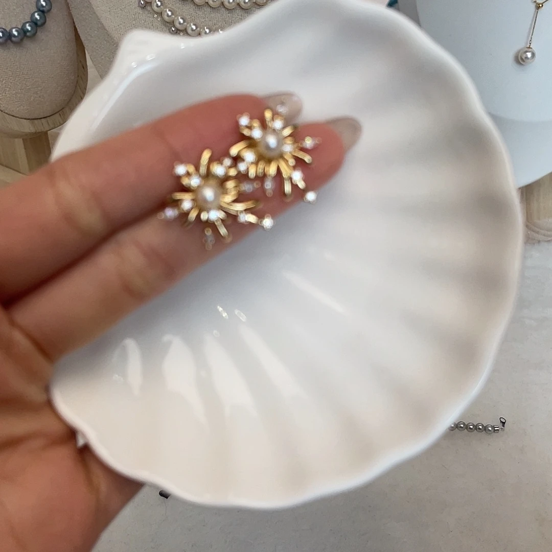 银S925镶嵌海水珍珠耳饰