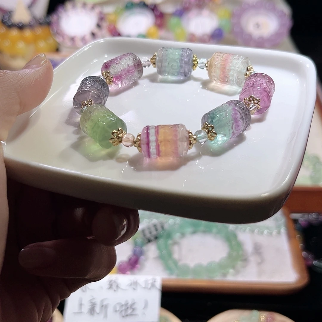 未镶嵌手链萤石彩虹冰透桶珠