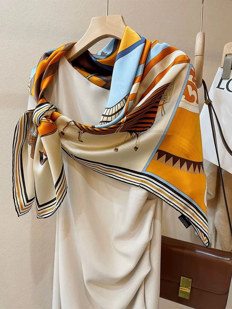 86×86高档100%桑蚕丝时尚百搭丝巾出游防晒披肩方巾送礼佳品