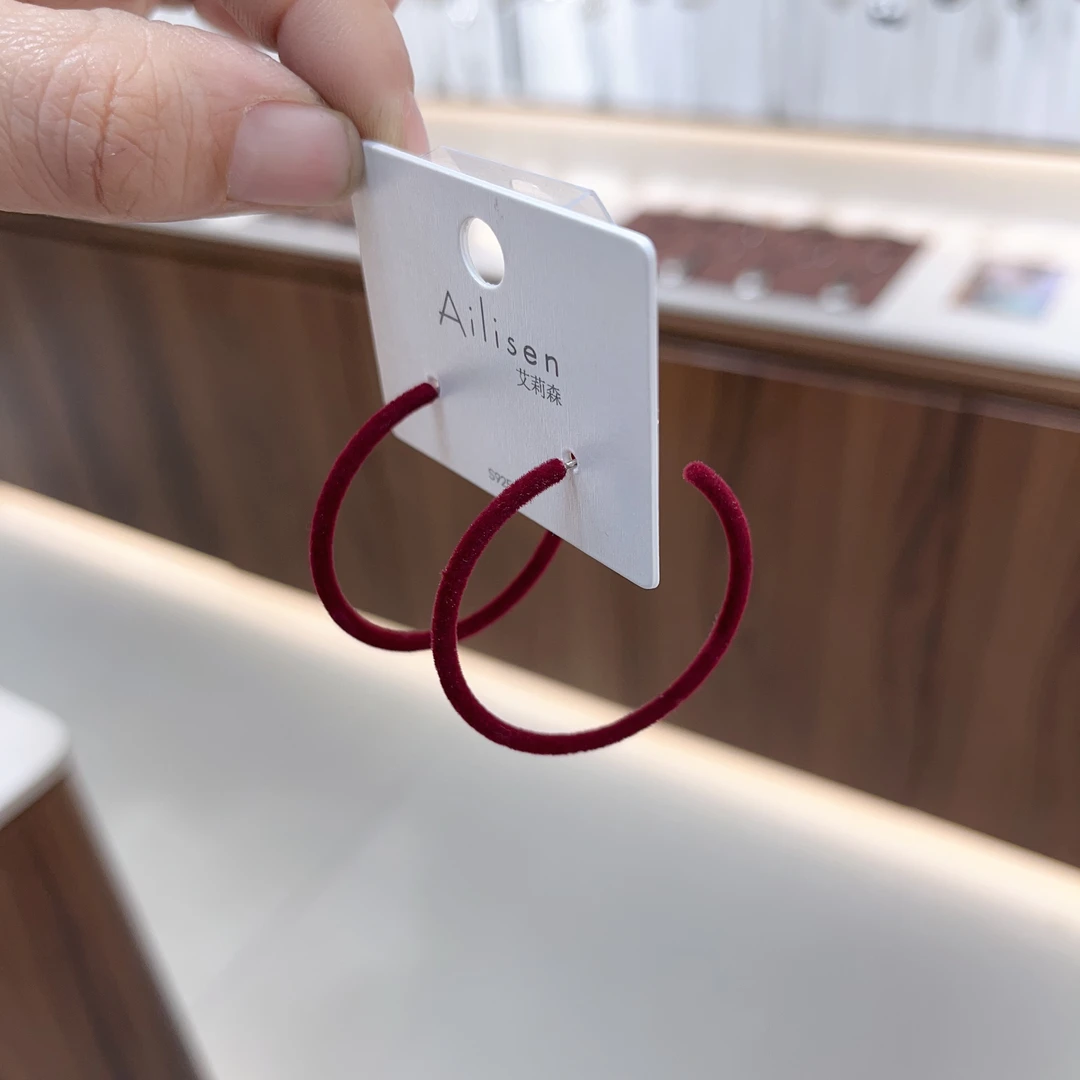 非金属布艺耳饰 S280细耳圈红色丝绒