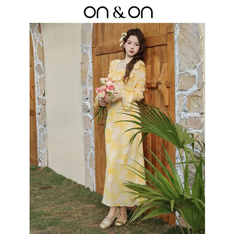 ON&ON/安乃安25年早秋法式碎花气质优雅收腰连衣裙N5SW1630861