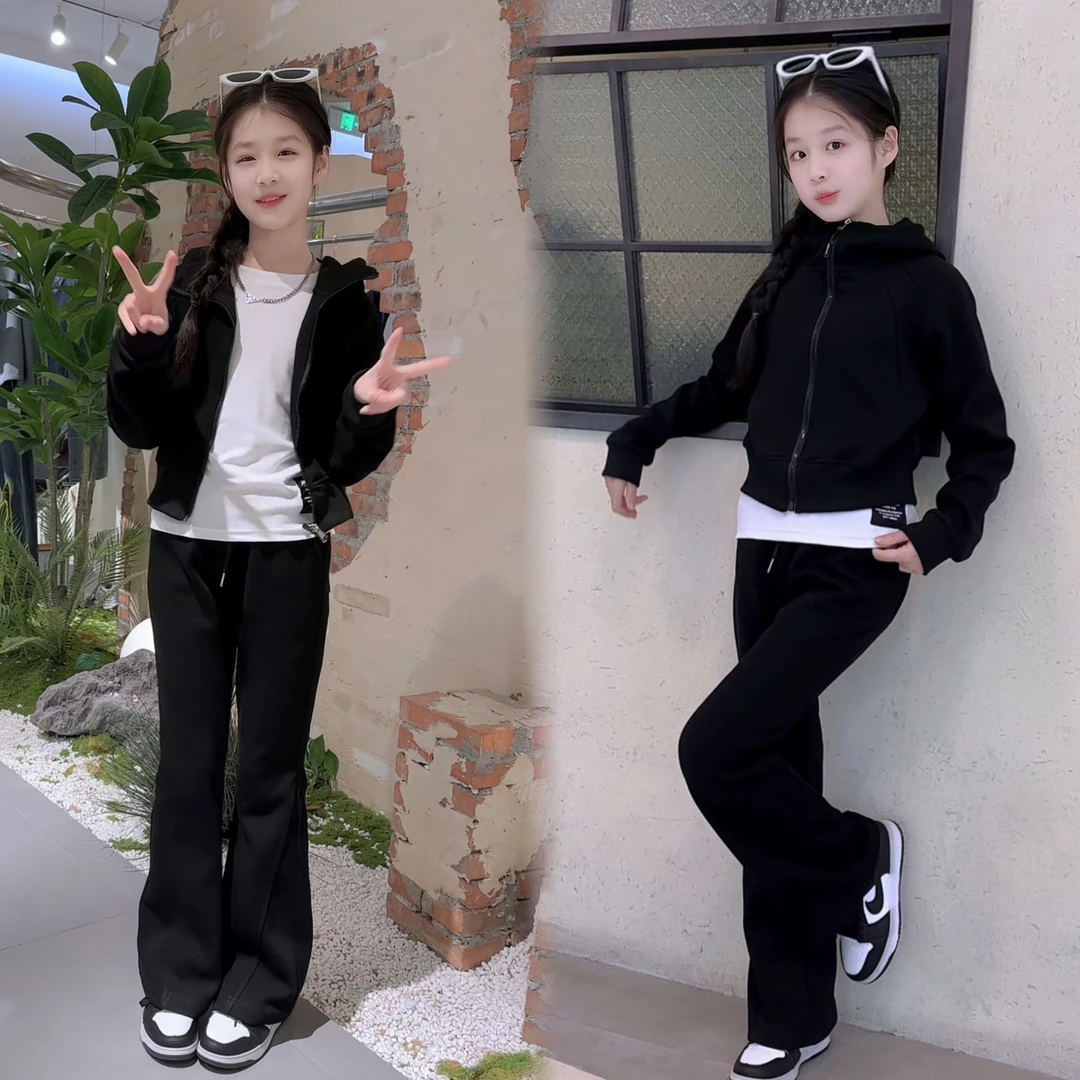 女童春装2025新款爆款三件套大童女12-15洋气初中生卫衣裤子套装9