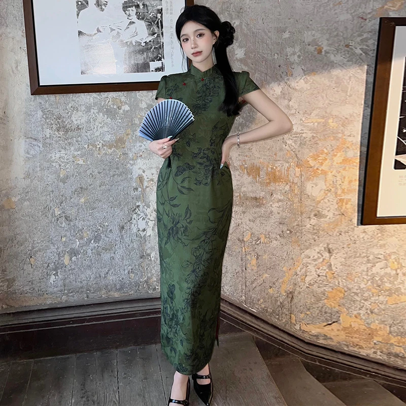 丹青客新中式改良显瘦日常旗袍女春气质复古夏季短袖中长款连衣裙