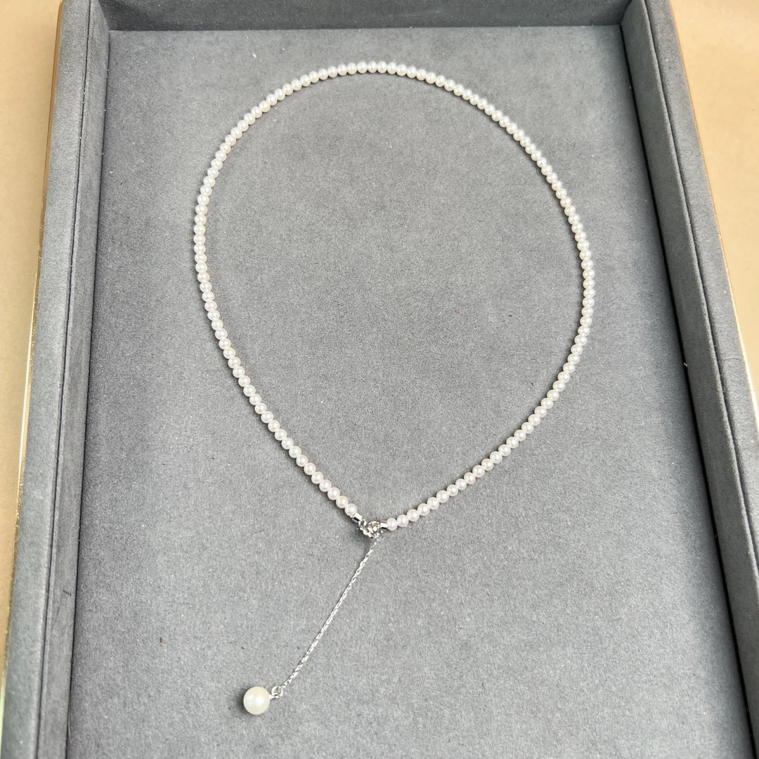 淡水冷白特强光珍珠小米珠项链3-4mm