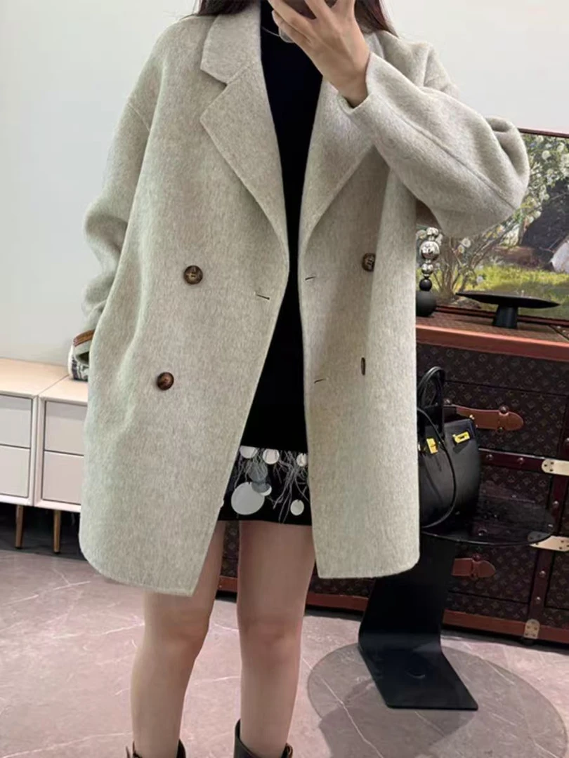 【直播专属3】小个子双面羊毛大衣中长款西装领宽松毛呢外套女