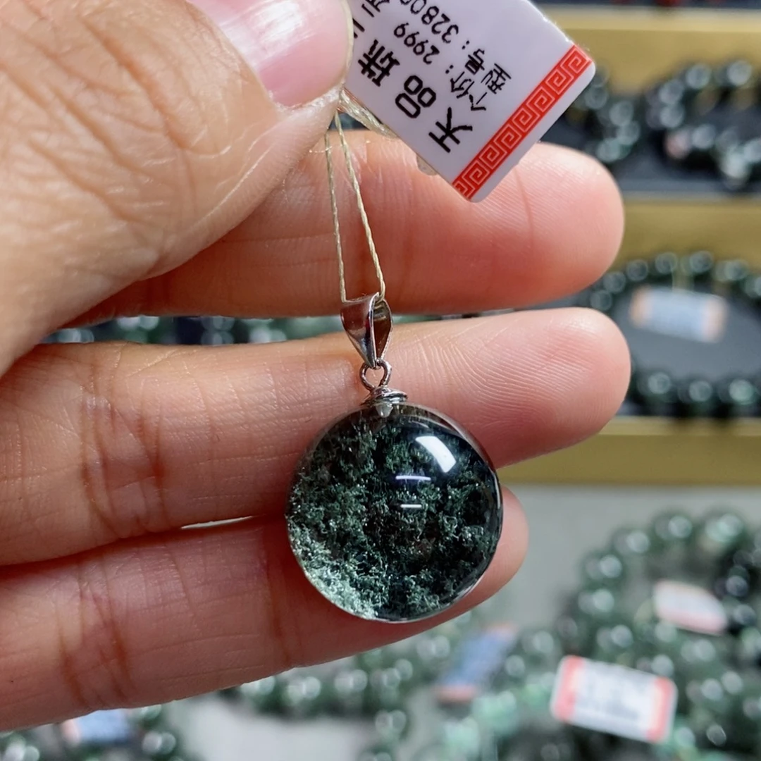 水晶吊坠银S925镶嵌绿幽灵吊坠328001