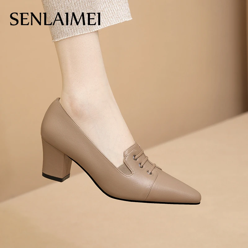 粗跟中口单鞋/羊皮/34-40/3816尖头中跟春秋百搭跟鞋女士真皮皮鞋