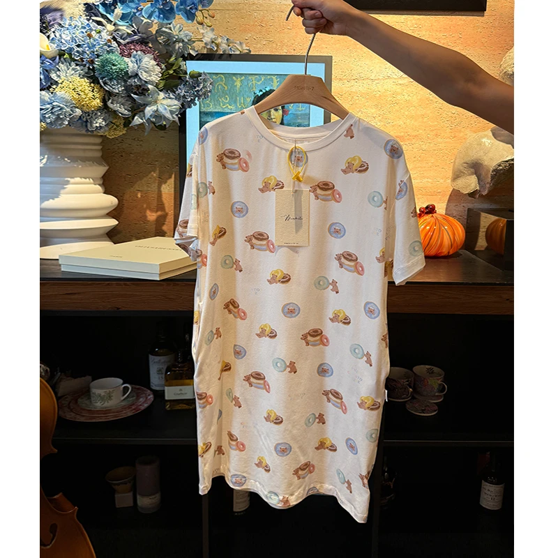 米诗缇【g家甜甜圈小熊白色短袖睡裙】小众潮牌 设计师可外穿家居服