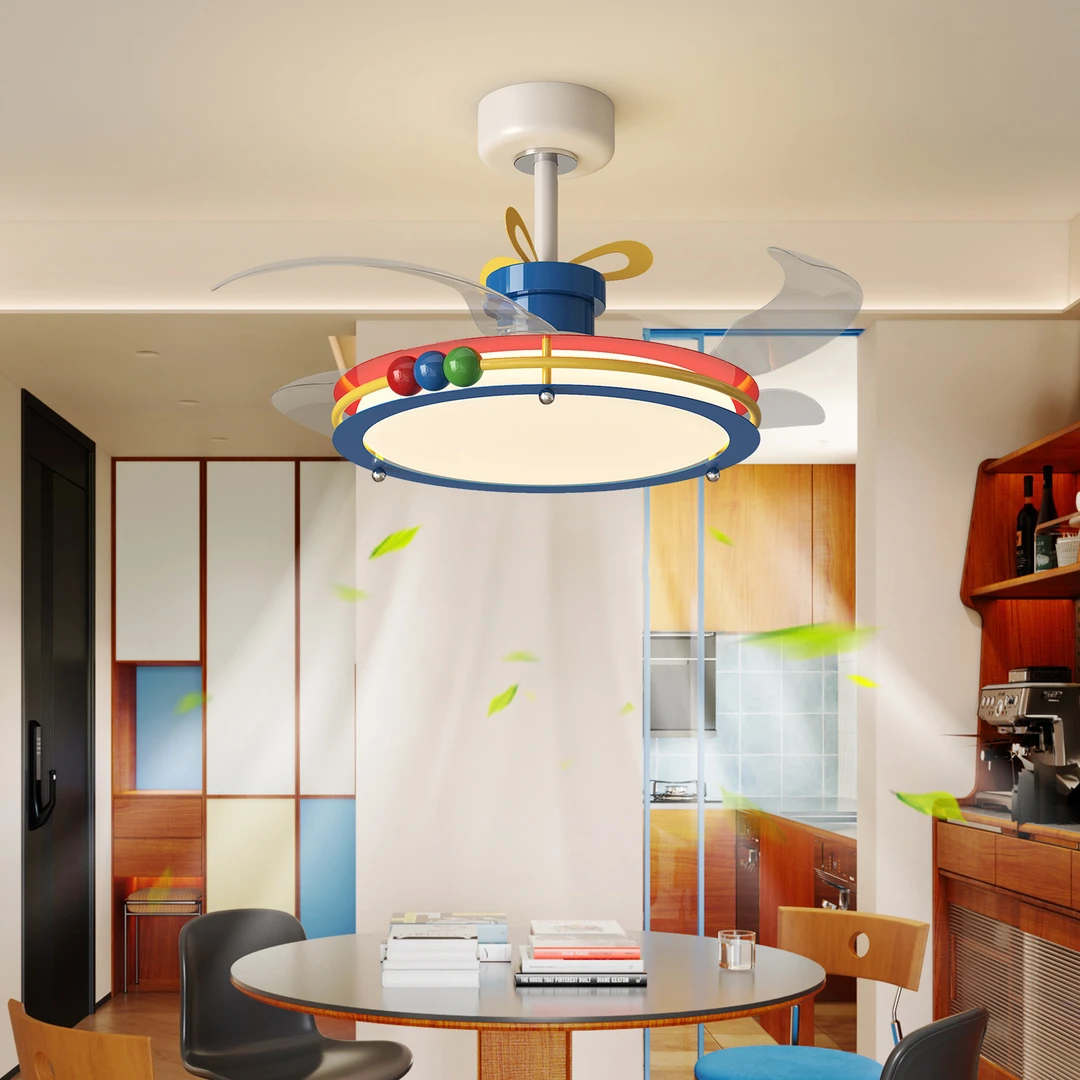 多巴胺孟菲斯彩色儿童房卧室灯护眼风扇灯2025新款隐形餐厅吊扇灯