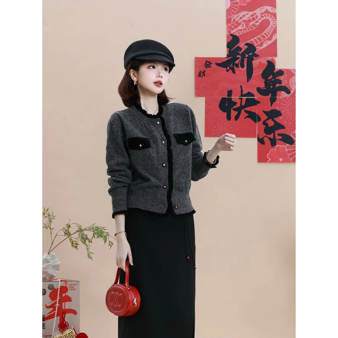 【芝士Cheese】夜漫巴黎 气质时尚百搭圆领长袖韩版冬季显瘦上衣