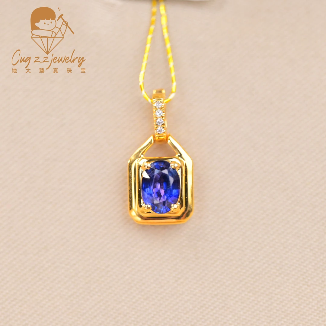 天然蓝宝石高级蓝宝石18k金吊坠