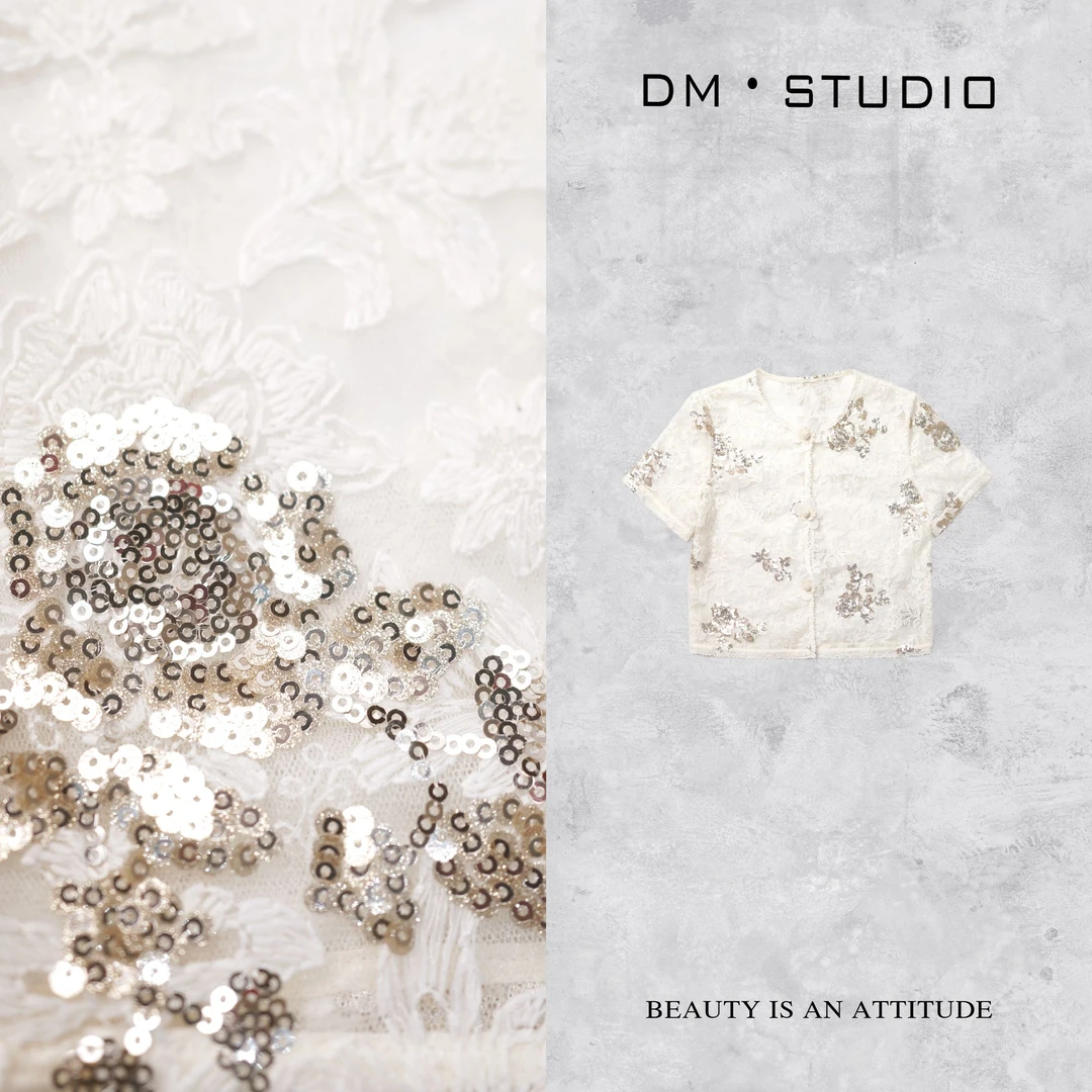DEDM•STUDIO/复古高级感精致重工刺绣亮片衬衣2504CS/2025SSW891
