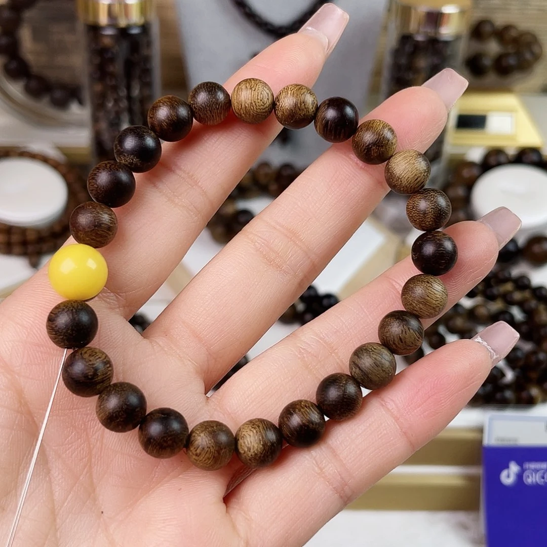 沉香手串独*越南芽庄老白棋玉化老料满瘤疤水波0.8