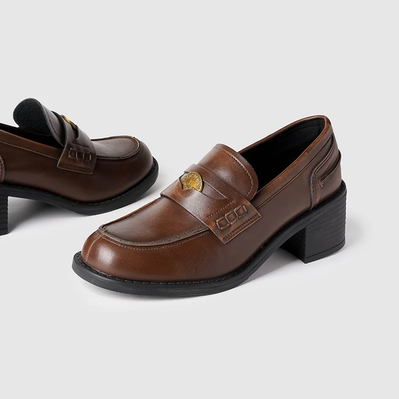 2025年厚底平底乐福鞋张元Ying同款阿miu金币粗跟懒人乐福单鞋女