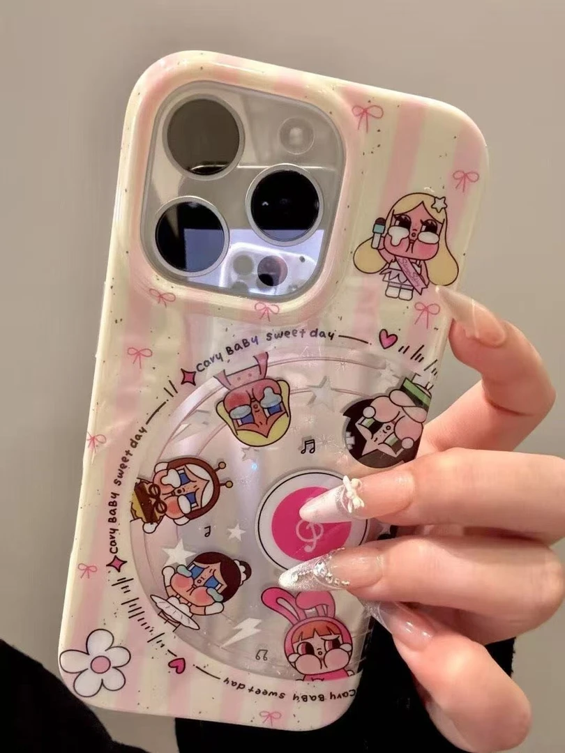 条纹CD碟唱片哭泣女孩适用苹果16Promax手机壳15流星纹14卡通防摔