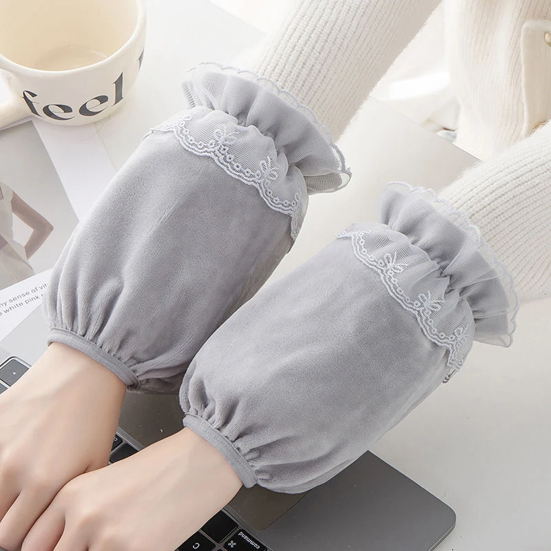 袖套秋冬女款丝绒布短款防污可爱成人学生办公长袖家用干活护袖头