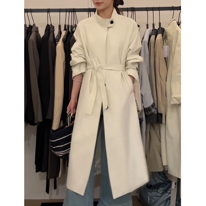 【25010】立领单排扣韩系中长款风衣外套女