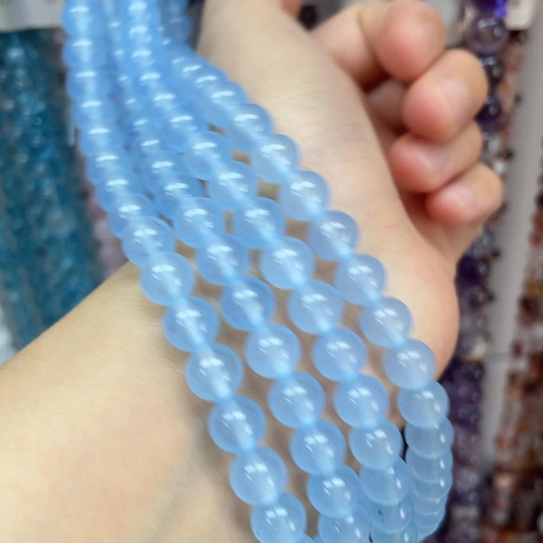 钛钢半成品玛瑙/玉髓冰蓝玉8mm散珠