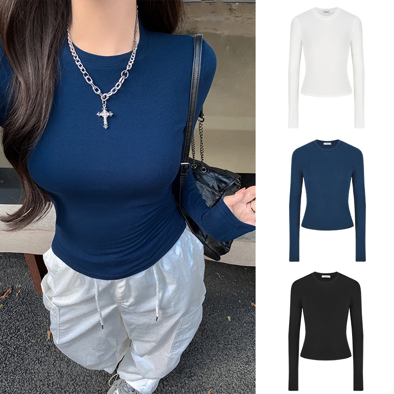 Moses Queen/魔西女王辣妹掐腰长袖t恤女早秋修身内搭打底衫上衣